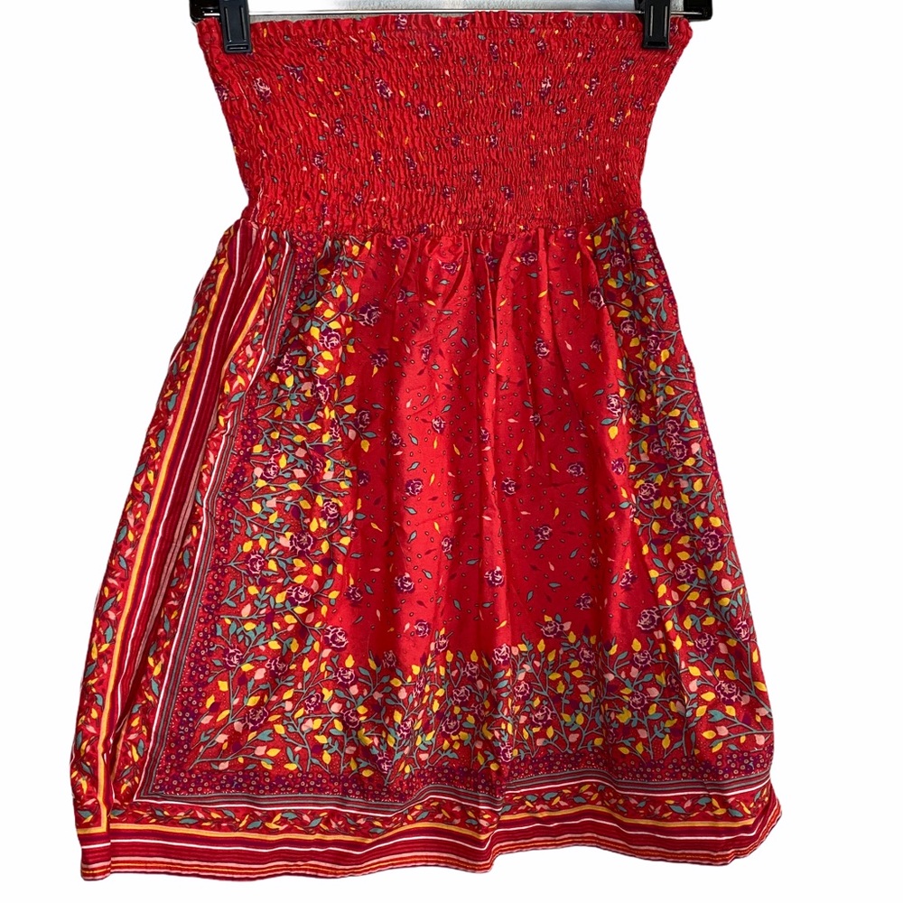 Forever 21 Red Floral Strapless Dress